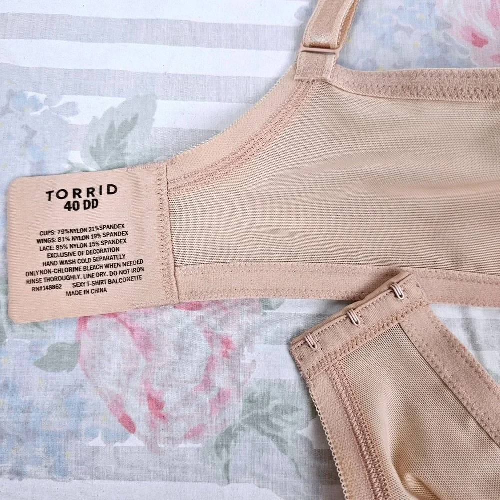 Torrid 40DD Beige Smooth T Shirt‎ Balconette Bra Lace Trim Full Coverage